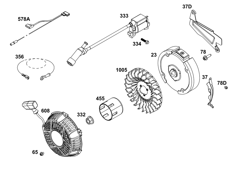Flywheel, Ignition, And Starter Group Diagram and Parts List for 130G32-0258-H1 100000 - 19Z999 Briggs and Stratton Engine